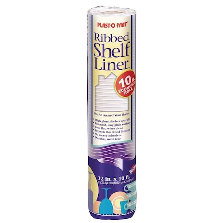 Warp Brothers Plast-O-Mat 12 In. x 10 Ft. White Ribbed Non-Adhesive Shelf Liner SPM110W